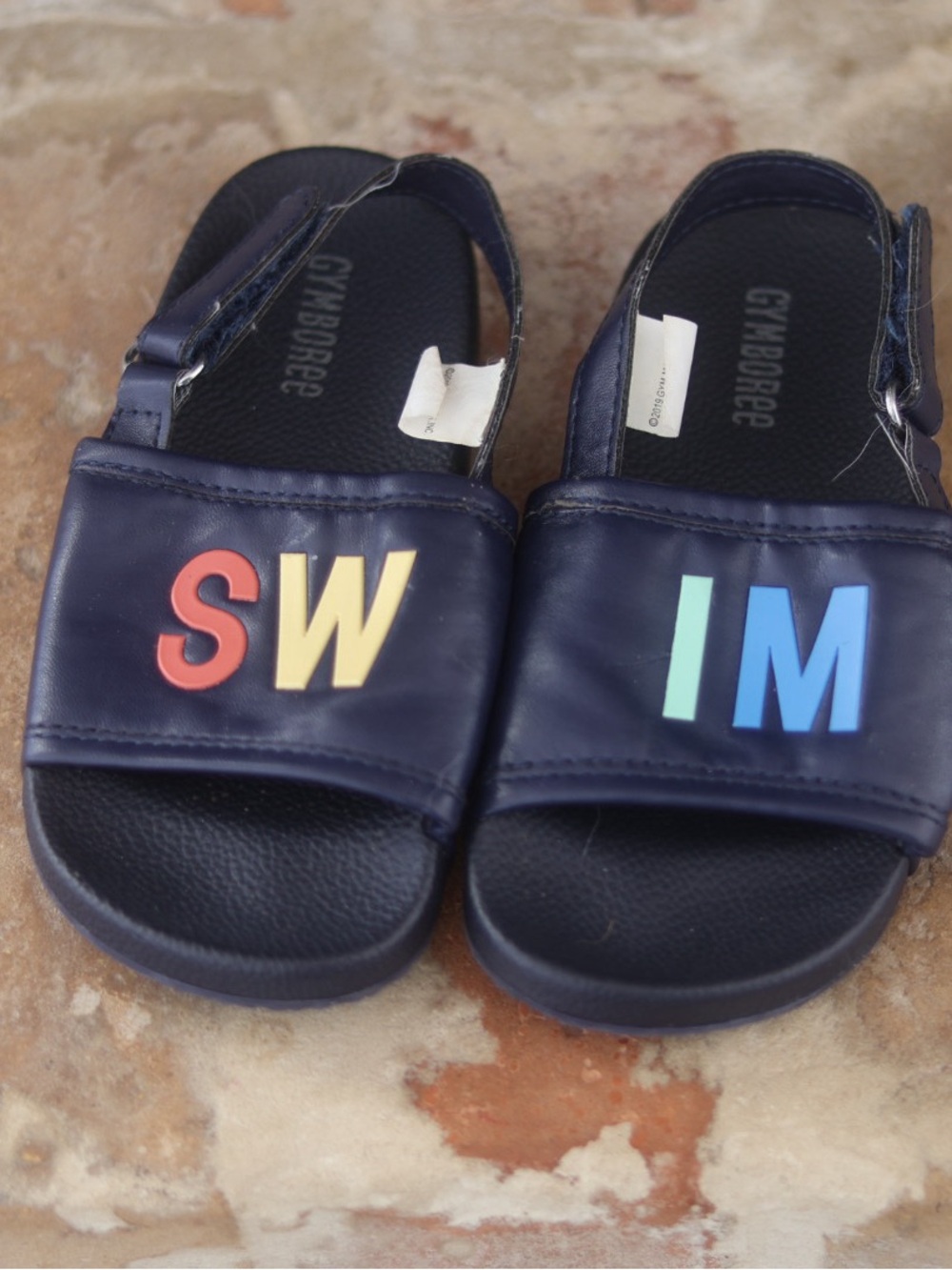 Gymboree Navy Slide Sandals with Colorful Lettering